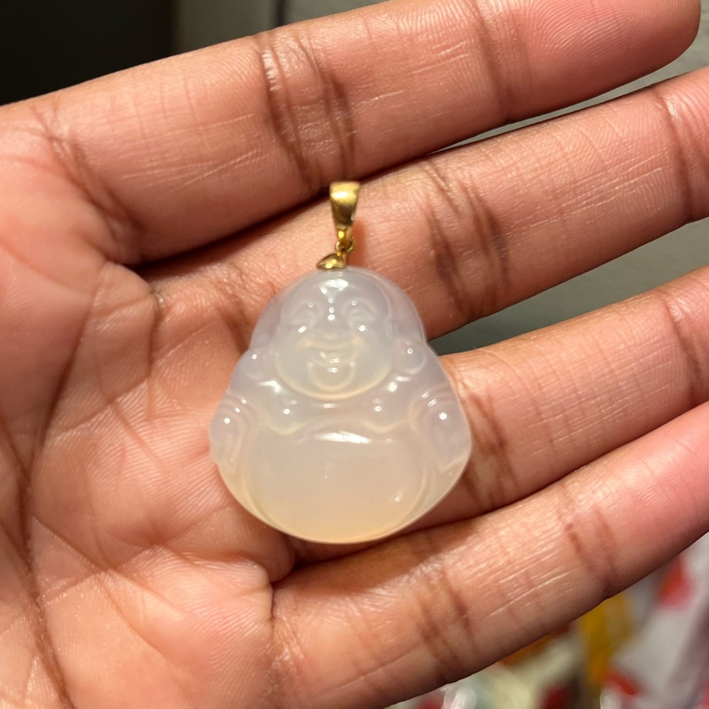 White Buddha Necklace Charm . 10k Plated Gold .